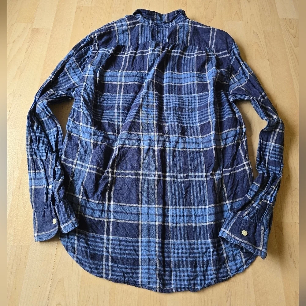 J.Crew 100% Linen Long Sleeve Plaid Button Down Size Large